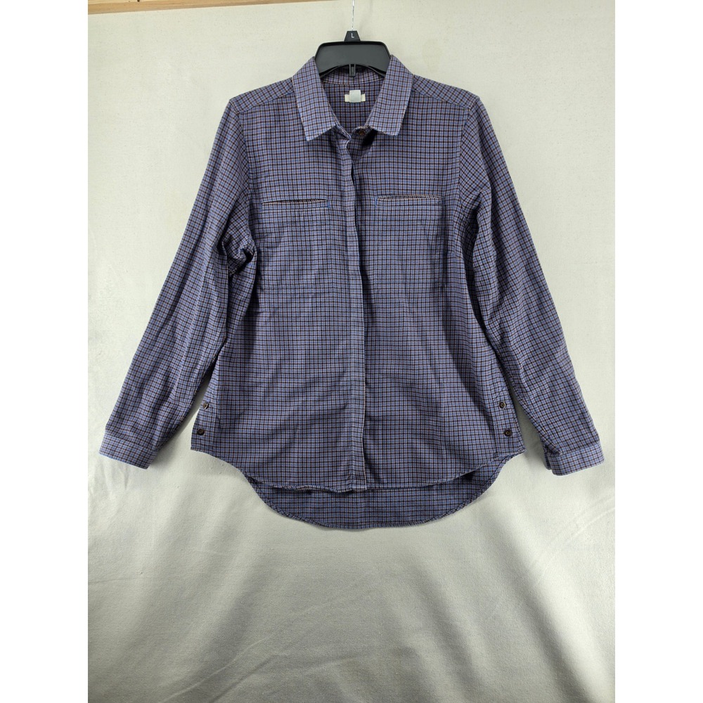 LL Bean Womens Blue Brown Houndstooth Cotton Flannel Button Down Shirt M 511538